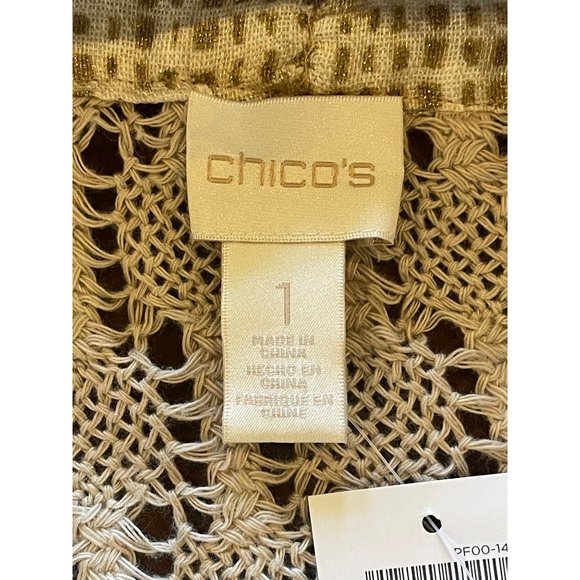 Unworn!! Chico's Metallic Patchwork Lightweight Linen Open Jacket Size M - Picture 9 of 12